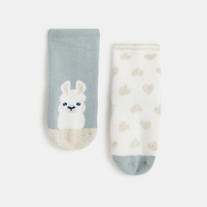 Chaussettes antiglisse lapin bleu bébé fille (lot de 2) Vert