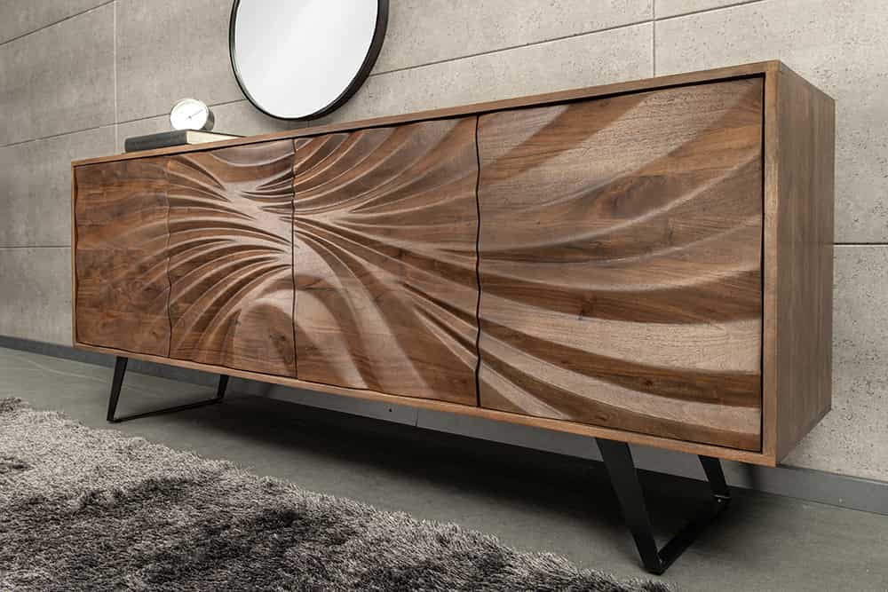 Massivholz Sideboard HURRICANE 175cm braun Akazie 3D-Design