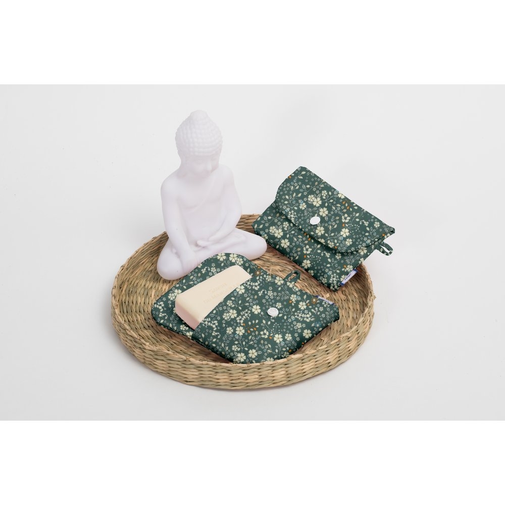 Pochette Savon Fleuri Kaki