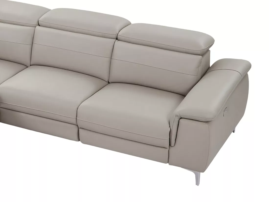 Canapé d'angle gauche relax électrique en cuir gris clair FUSINO