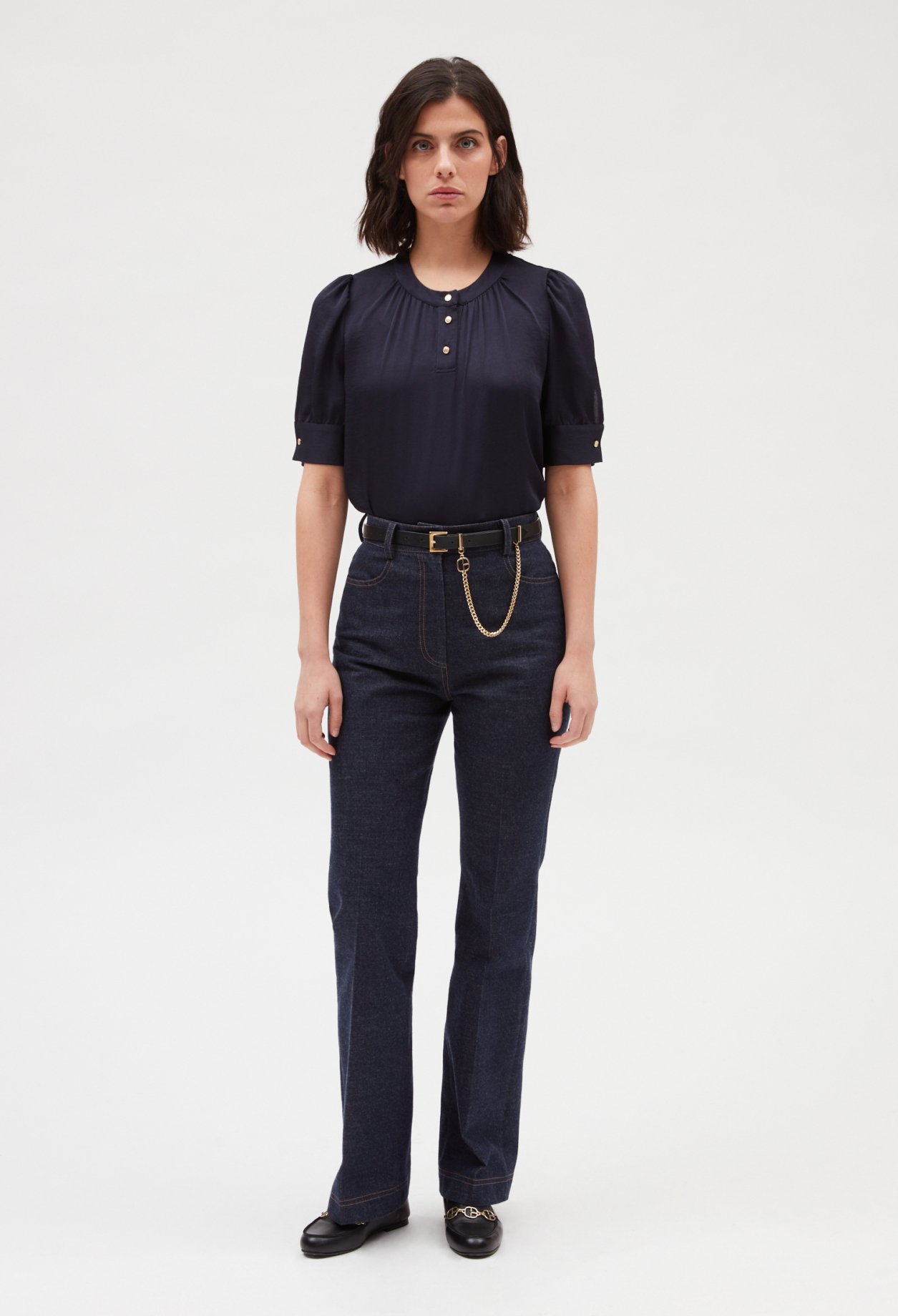 Blouse &agrave; manches courtes marine