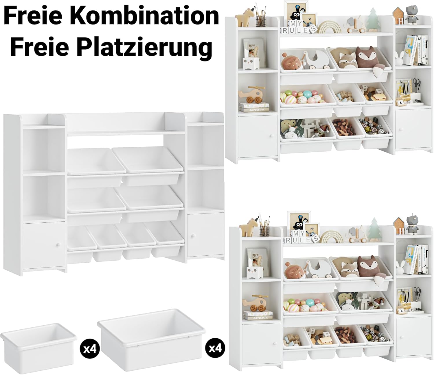 FOREHILL Kinderregal mit 8 Boxen Kinderschrank Holz Bücherregal für Kinder Aufbewahrungsbox Kinderzimmer Möbel mit Spielzeugkiste 138,8 x 94,3 x29,6 cm weiß