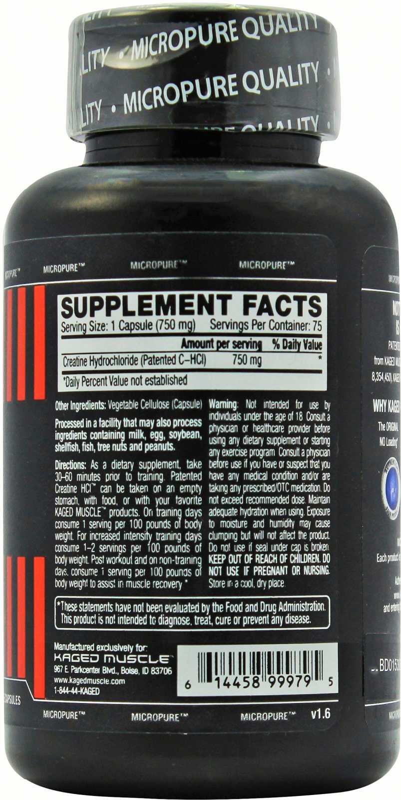 Kaged Muscle Creatina HCL - C-HCl 75 cápsulas vegetais