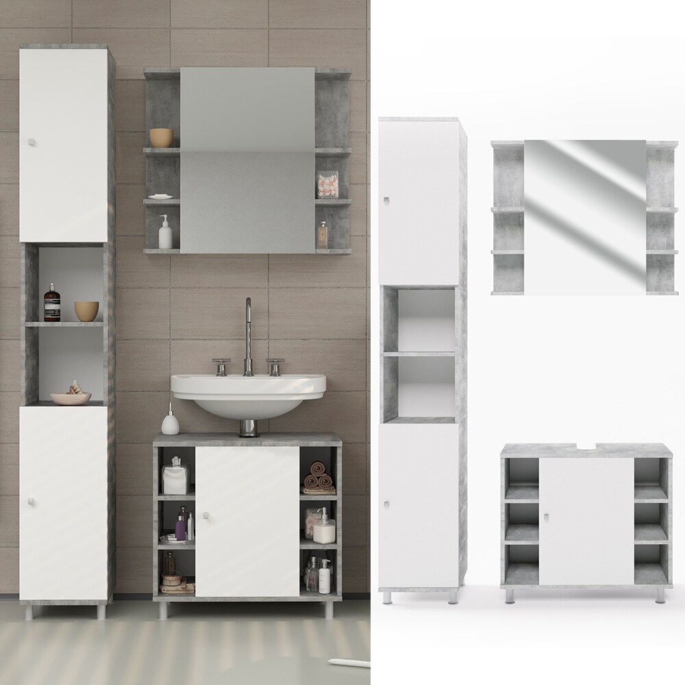 Vicco Badmöbel Set Fynn Badezimmer Spiegel Kommode Unterschrank Grau Beton