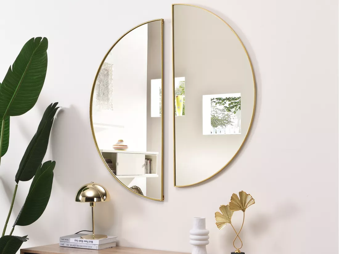 Lot de 2 miroirs demi-cercle design en métal - L.50 x H.100 cm - Doré - GAVRA
