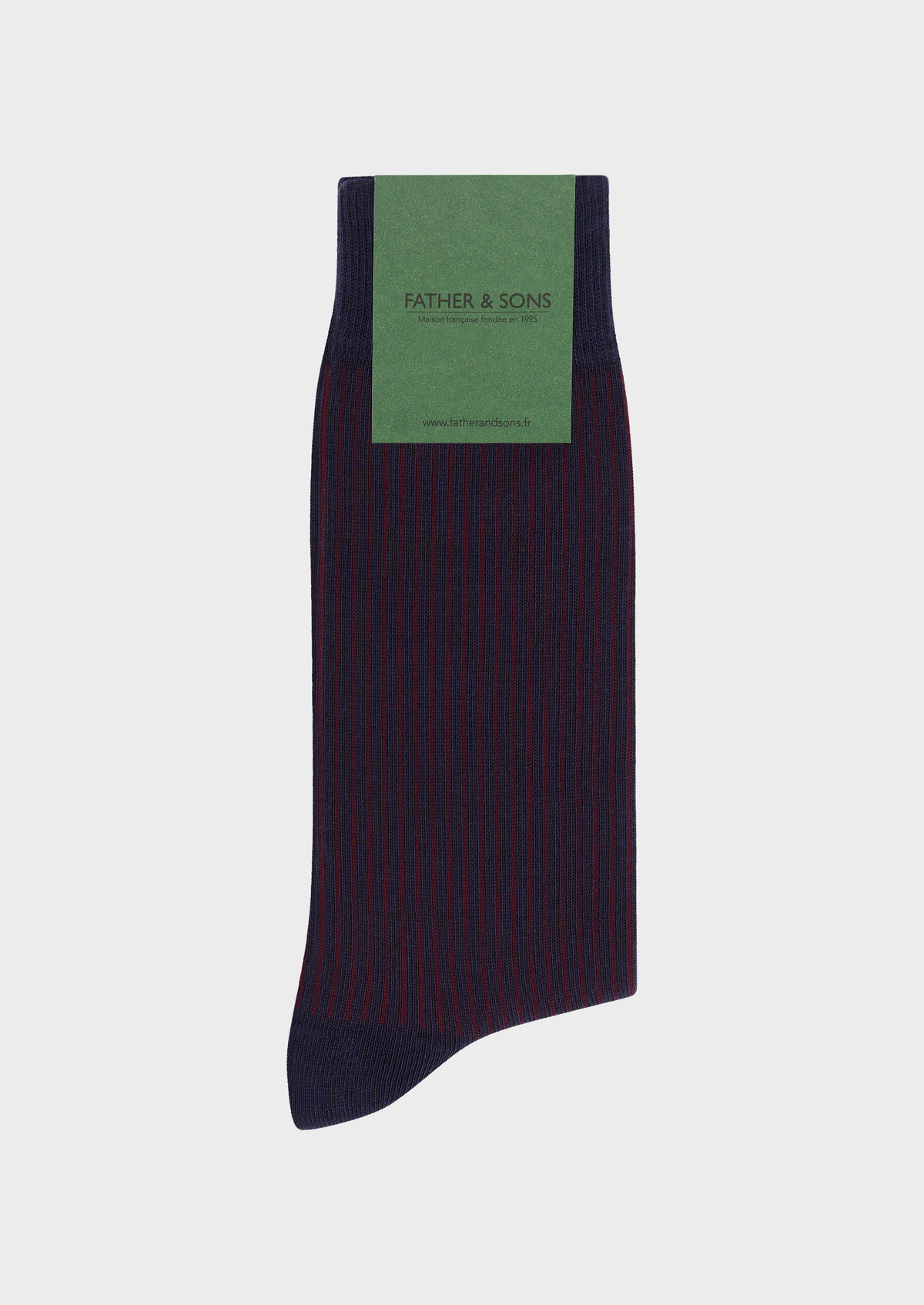 Chaussettes en coton bio mélangé bleu marine à rayures bordeaux