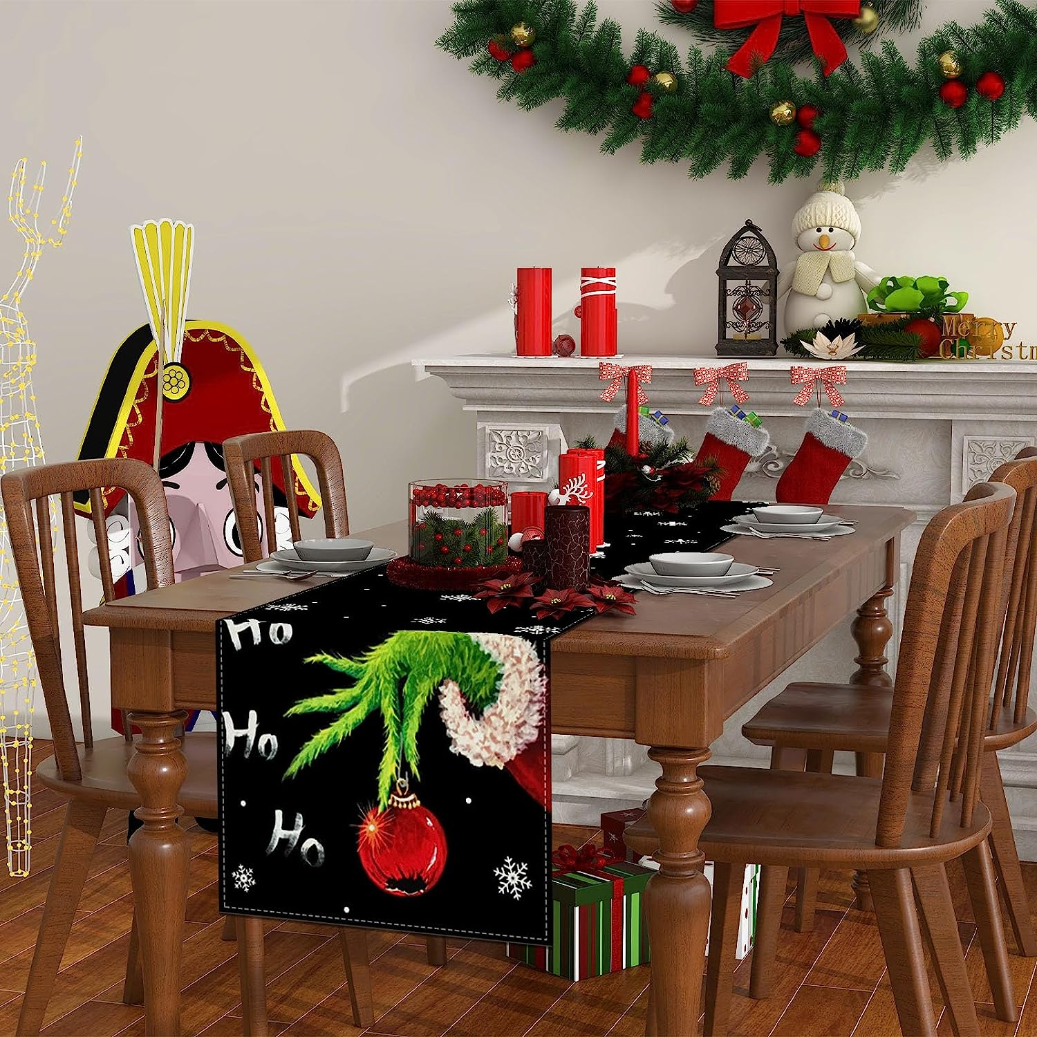 (183x34cm) Weihnachts Tischläufer Christmas Tischtuch Home Deko - Grüner Bösewicht Hand