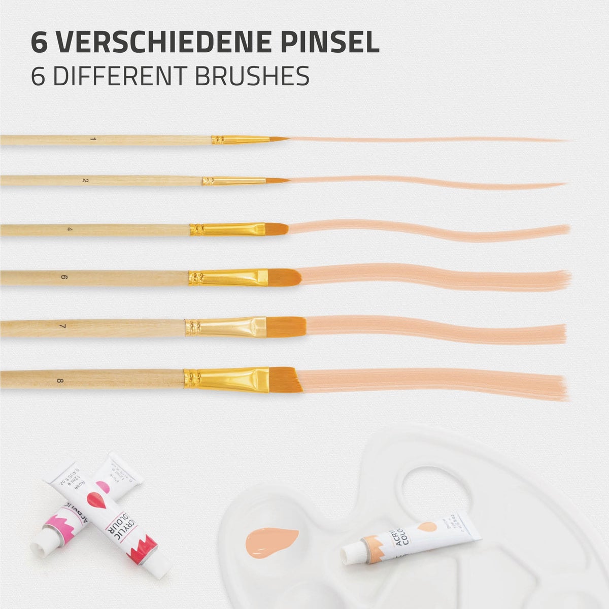 ECD Germany 34-delige acrylverfset met ezel, acrylverfset met koffer-ezel, 24 acrylverven, gespannen canvas, penselen en schilderaccessoires, tafel-ezel, houten schilderkoffer, voor kunstenaars en beginners
