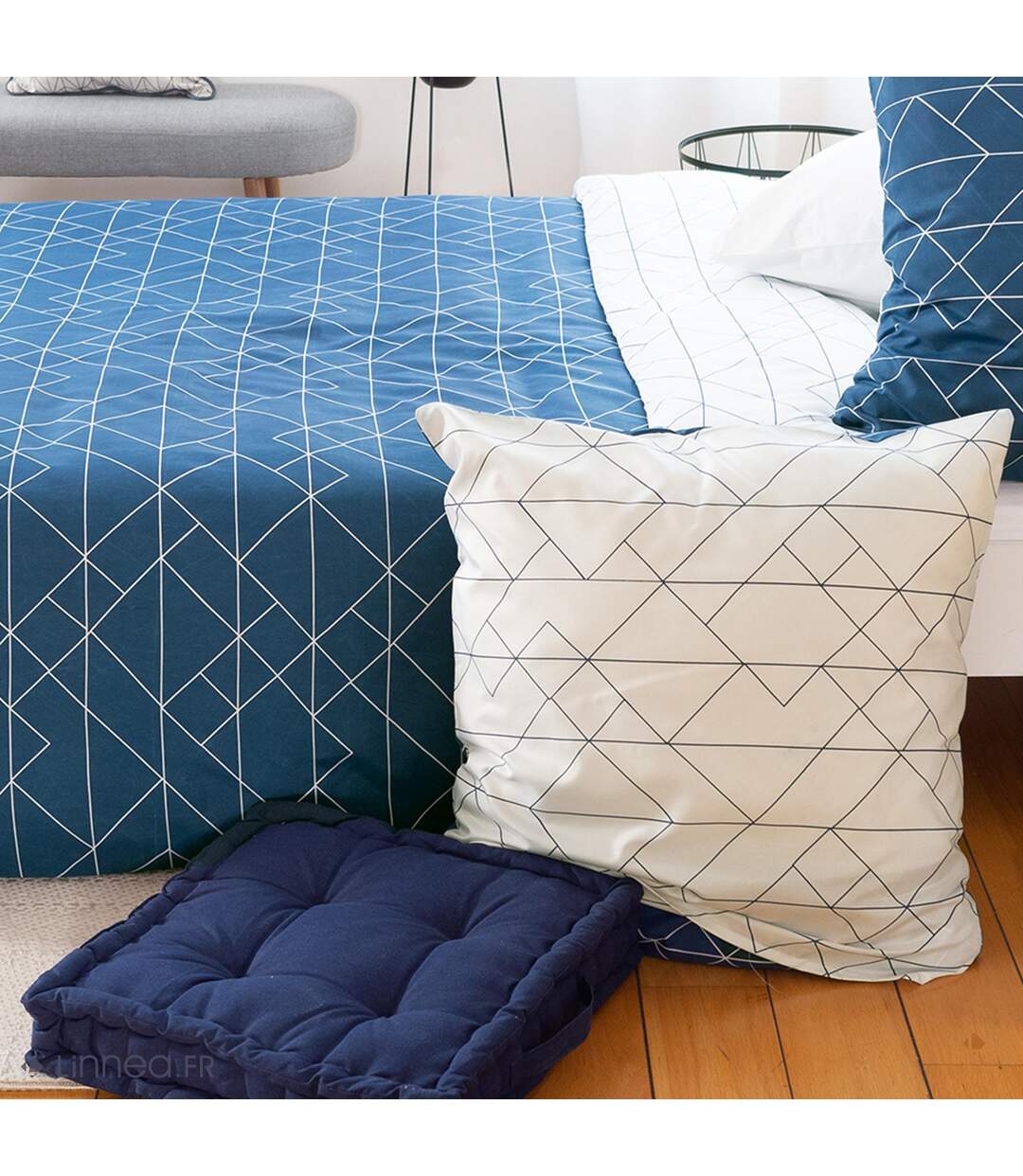Parure de lit 260x240 cm microfibre LIST bleu 3 pièces