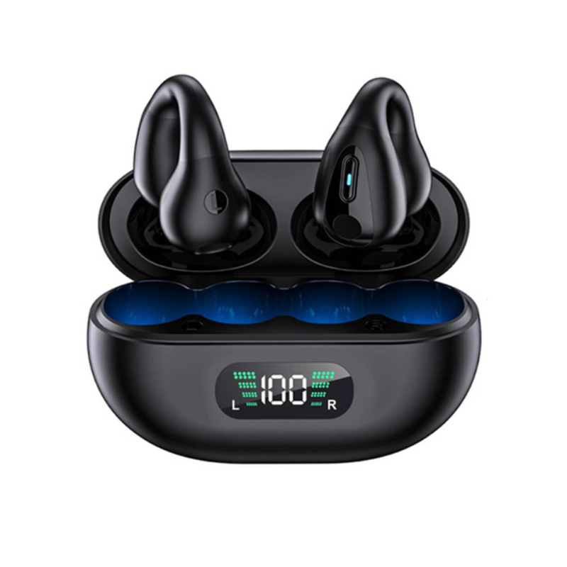 Fones de ouvido sem fio Smartek Mini Sport Bluetooth 5.3 com condução óssea e clipe de orelha.