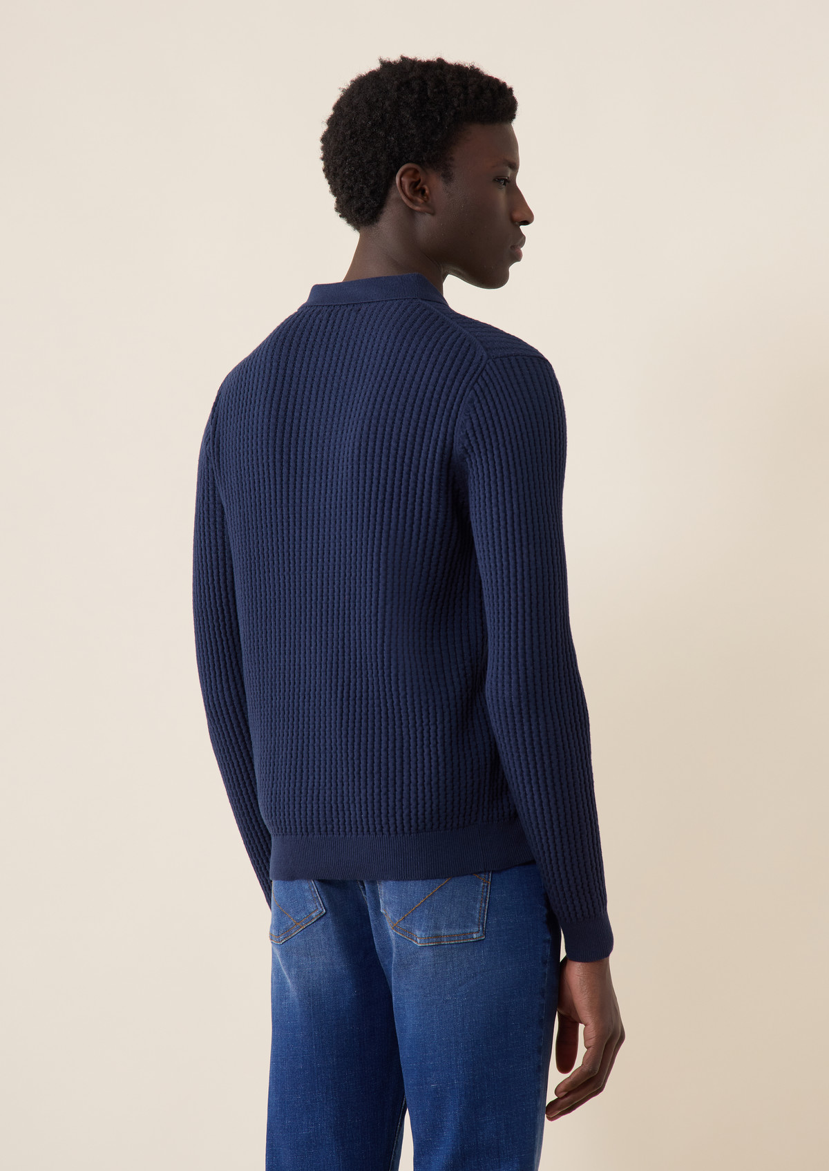 Gilet boutonné en coton uni bleu marine