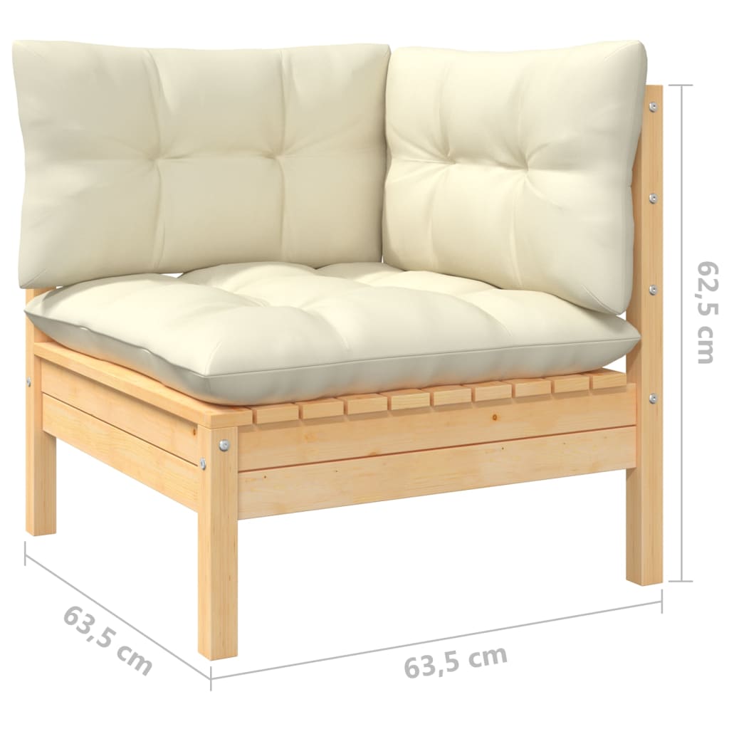 Salon de jardin meuble d'extérieur ensemble de mobilier 12 pièces avec coussins crème bois de pin massif