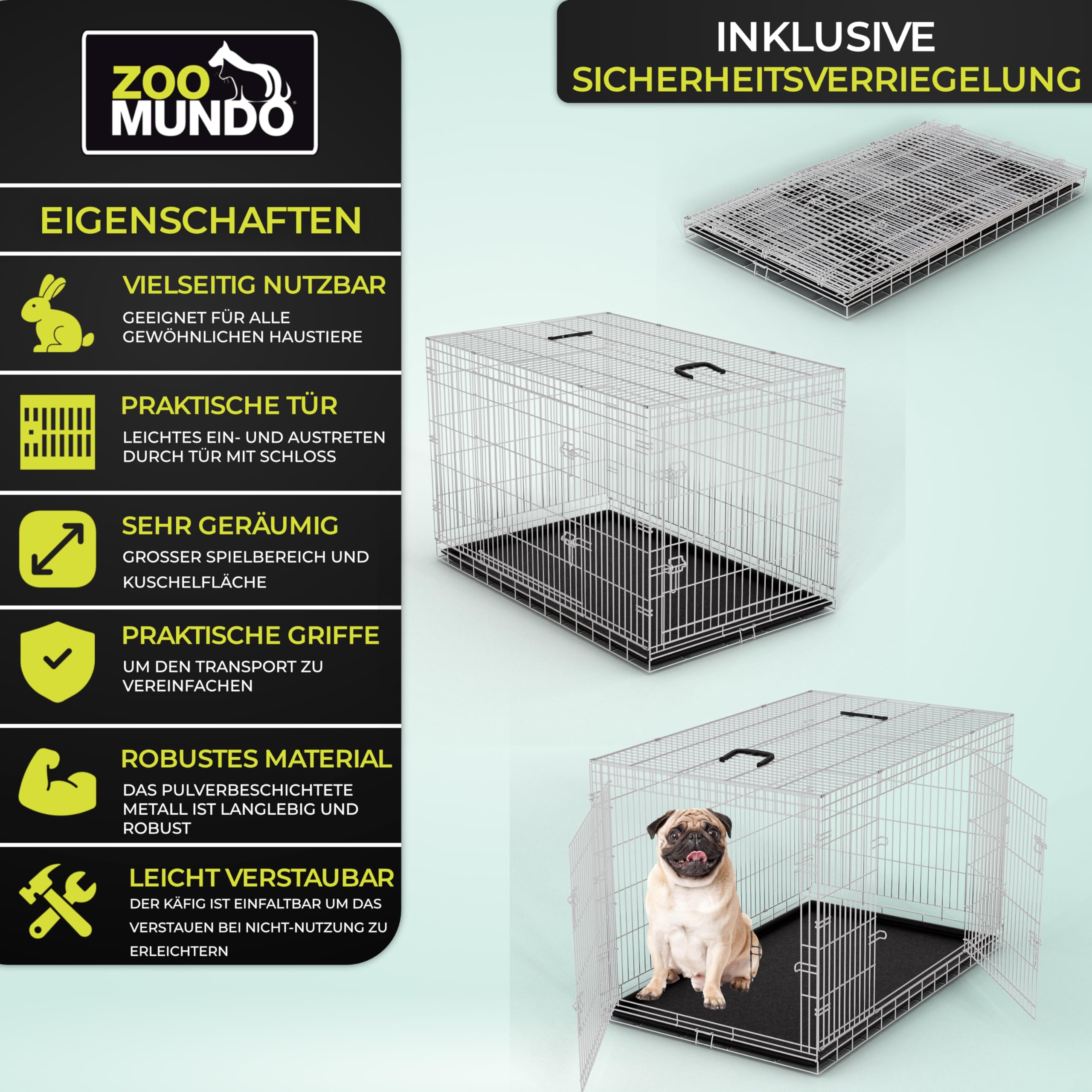 zoomundo Faltbarer Tierkäfig / Transportbox - Größe L - BLACK EDITION