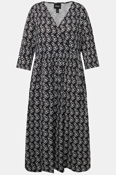 Jerseykleid, Wickeloptik, A-Linie, V-Ausschnitt, 3/4-Arm