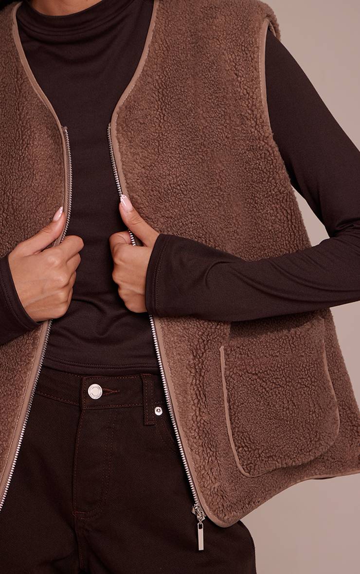 Marron Gilet Sans Manches En Synthétique
