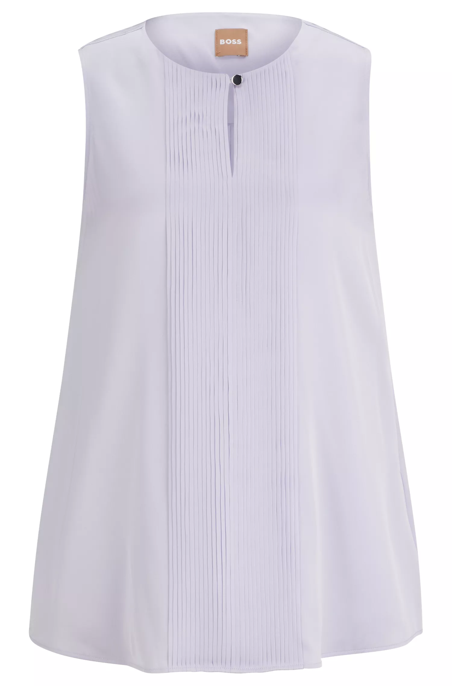 Blusa preta sem mangas BOSS em crepe de chine de seda elástica.