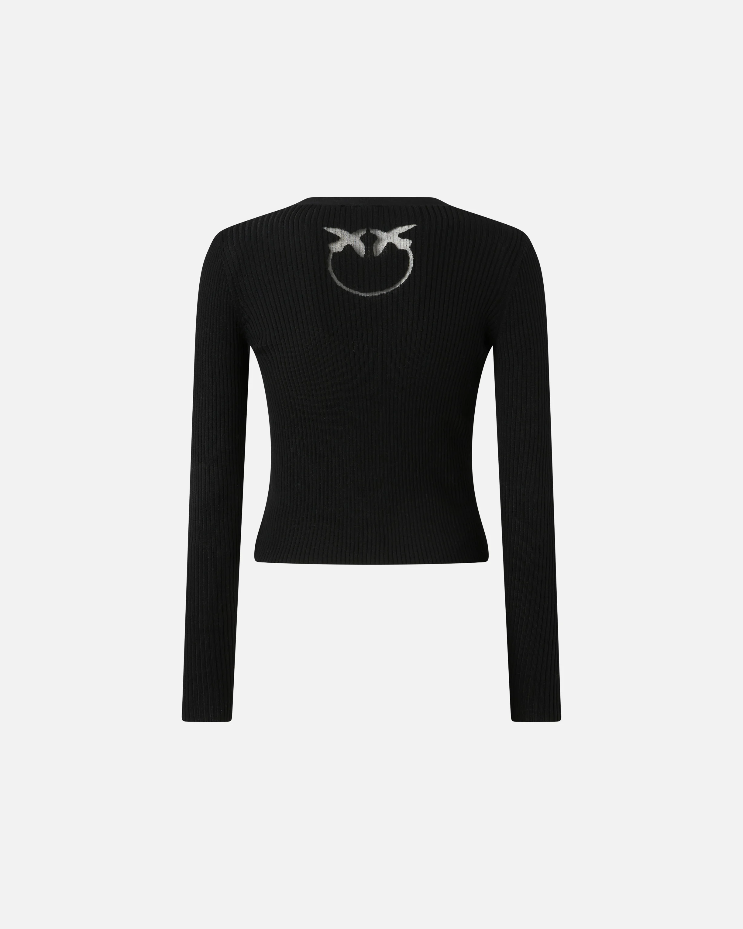 Cardigan côtelé ajusté avec logo en intarsia | Noir