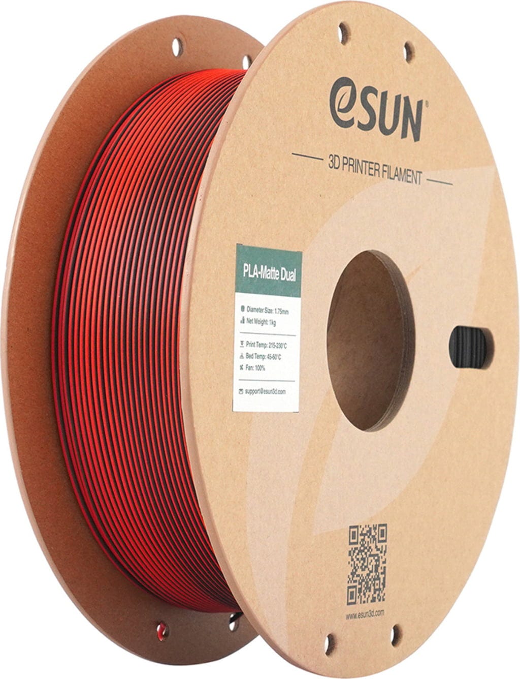 eSUN  PLA-Matte Dual Red Black, 1,75 mm / 1000 g    Zweifarbiges Filament mit matter Oberfläche in Rot Schwarz