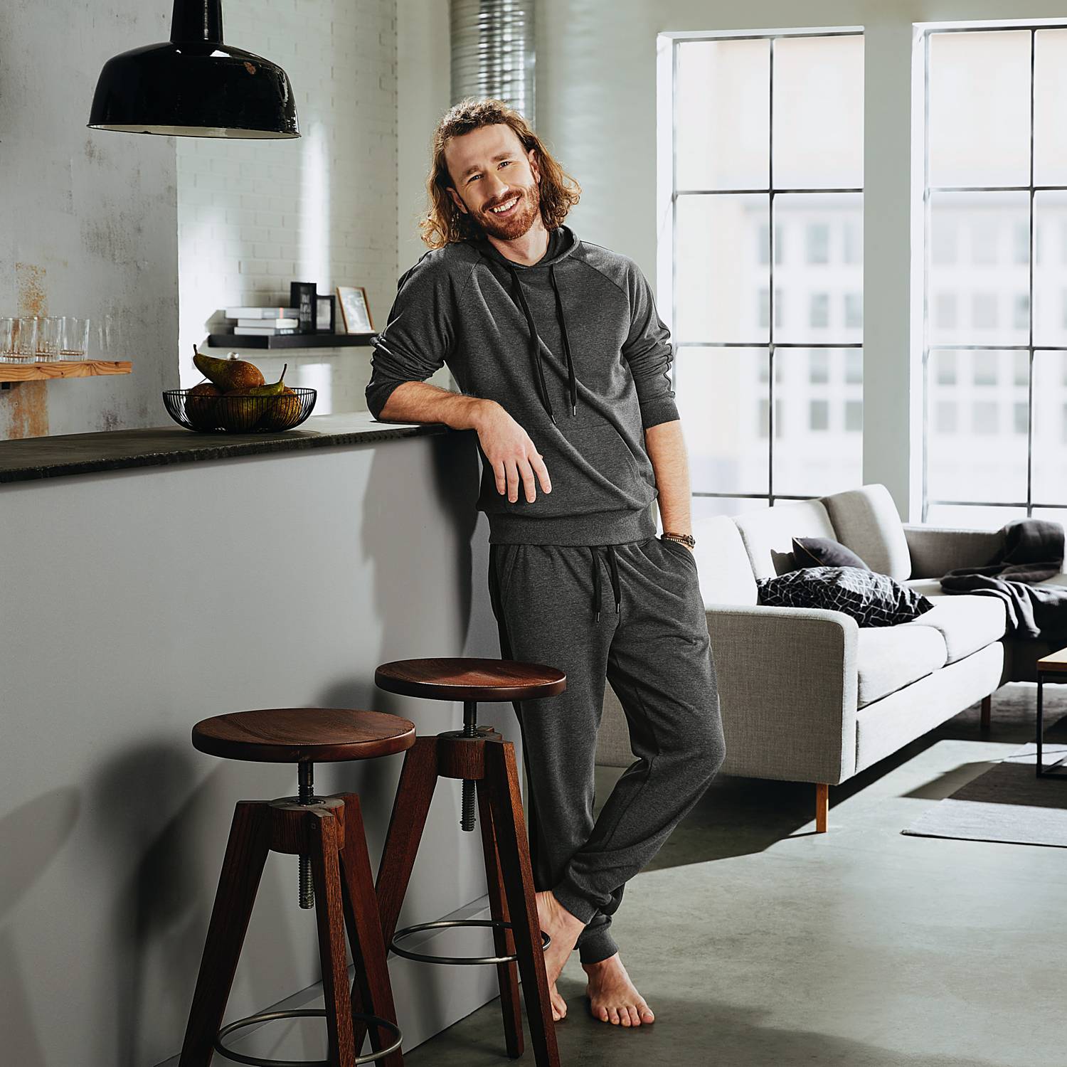 Erwin Müller Interlock-Jersey Herren-Freizeithose, lang mit Bündchen