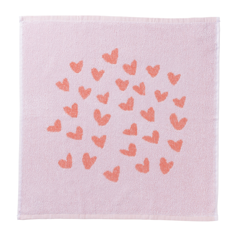 Handdoek hartjes - lila/koraal - 50x50 cm
