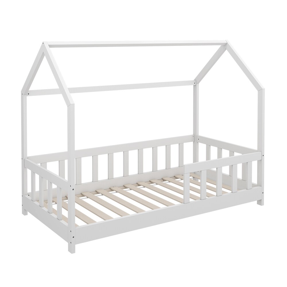 VitaliSpa Kinderbett Bettenhaus Einzelbett Michelle Weiß 160 x 80 cm modern Kinderzimmer Bett Lattenrost Rausfallschutz