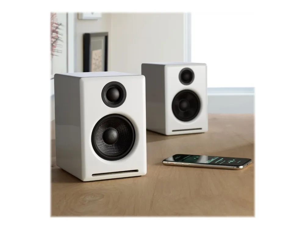 Audioengine A2  Wireless - Højttalere - trådløs - Bluetooth - USB - 30 Watt (Total) - 2-vejs - højglans hvid