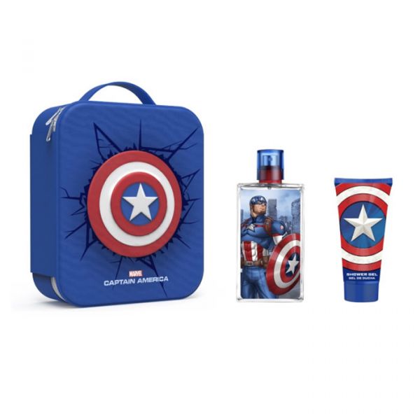 Marvel Captain America Eau De Toilette Spray 100ml   Gel de Banho 60ml   Bolsa de Higiene