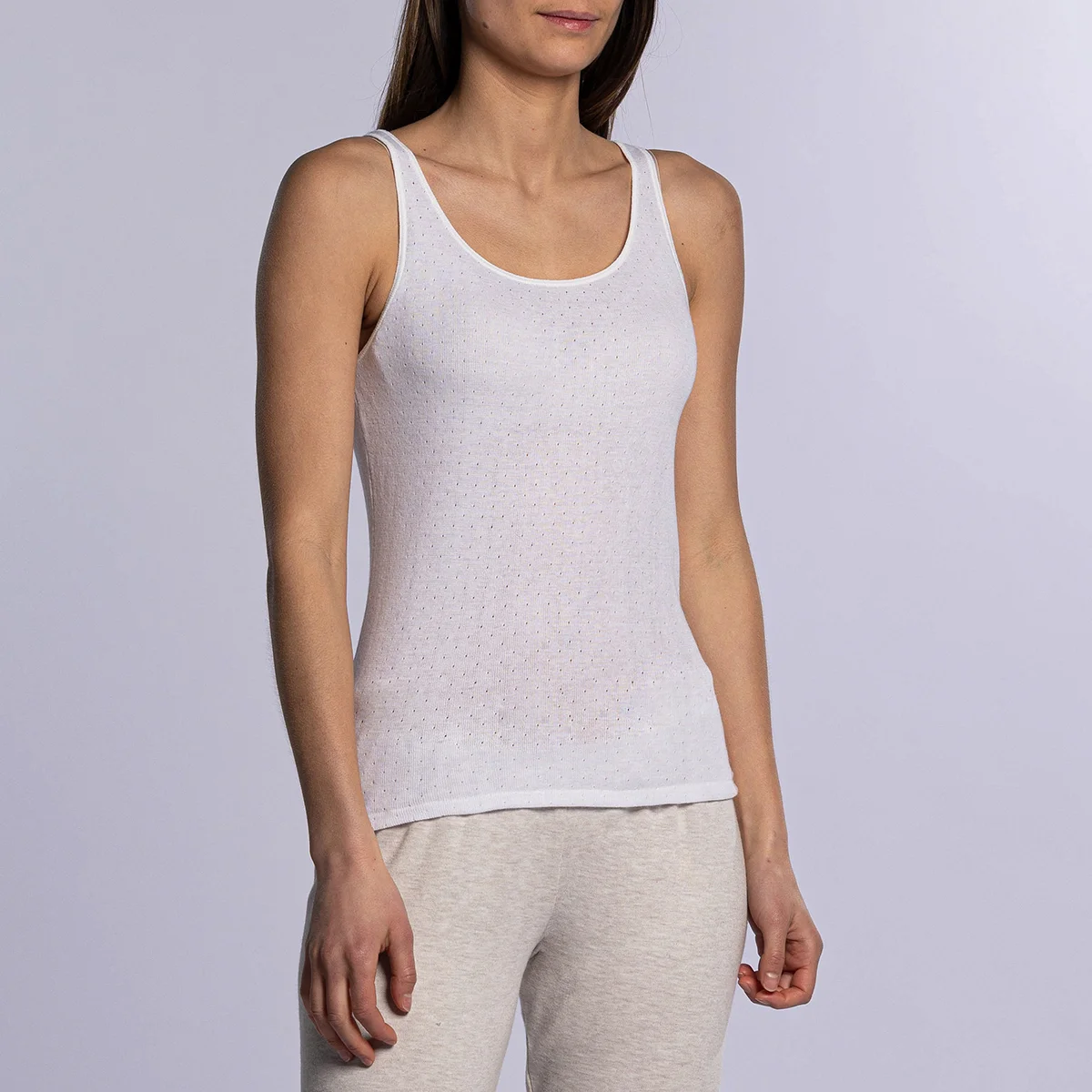 Débardeur thermique femme blanc pointelle