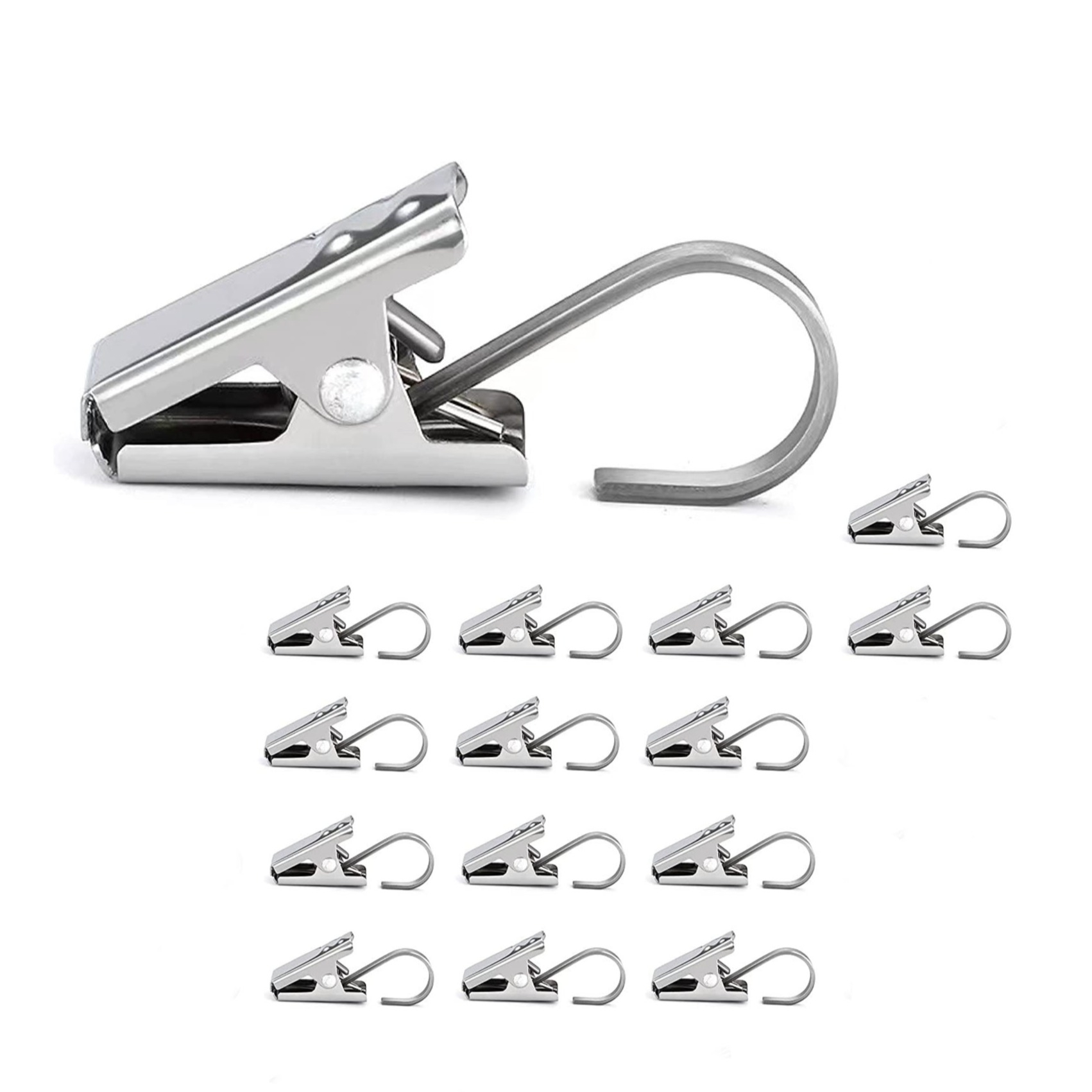 (15er Set) Ø9mm Edelstahl Gardinen Clip Haken Universal Vorhang Klammern - Silber