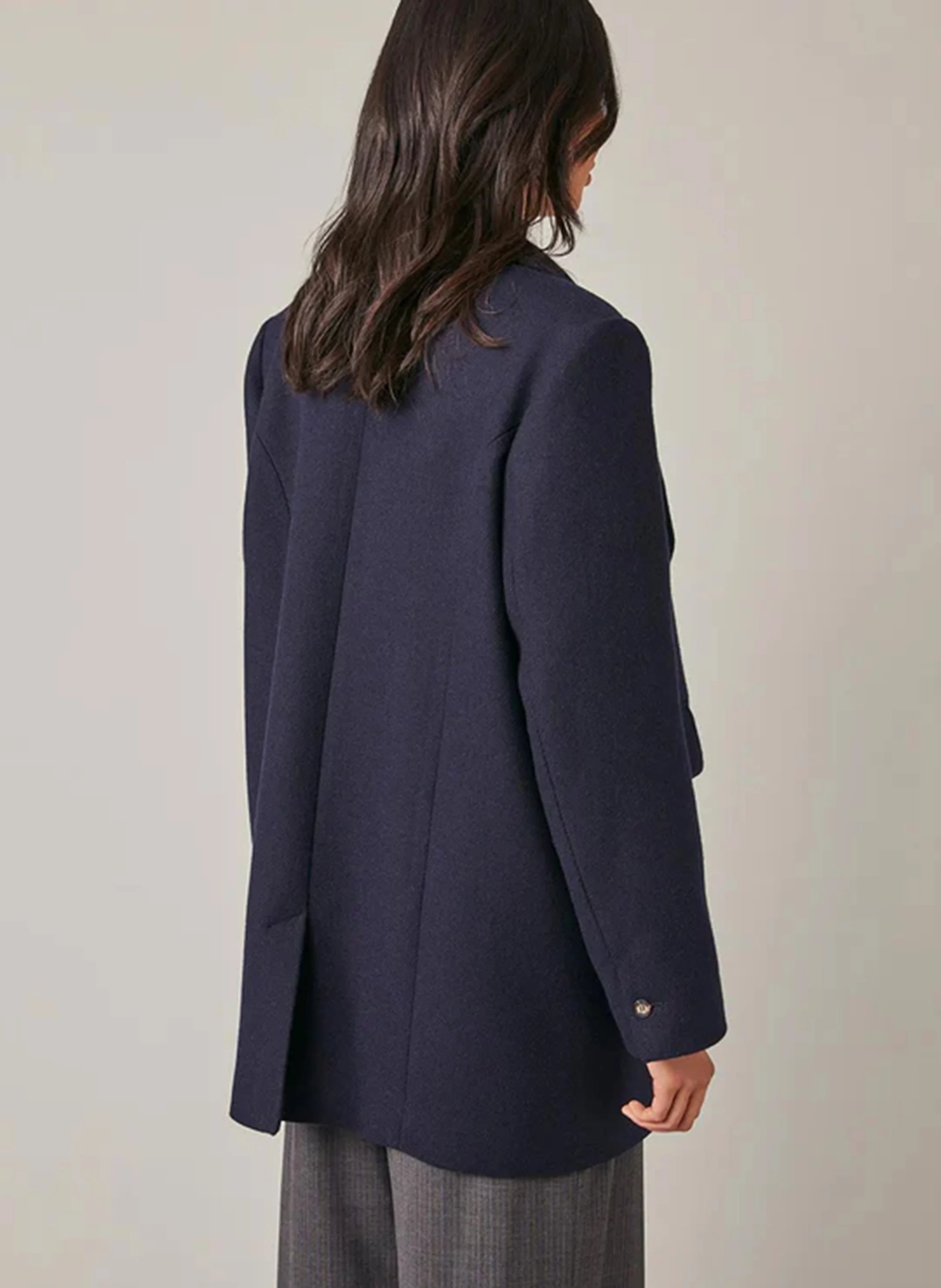 FIRENZE - Manteau droit col tailleur en laine mélangée | Bleu