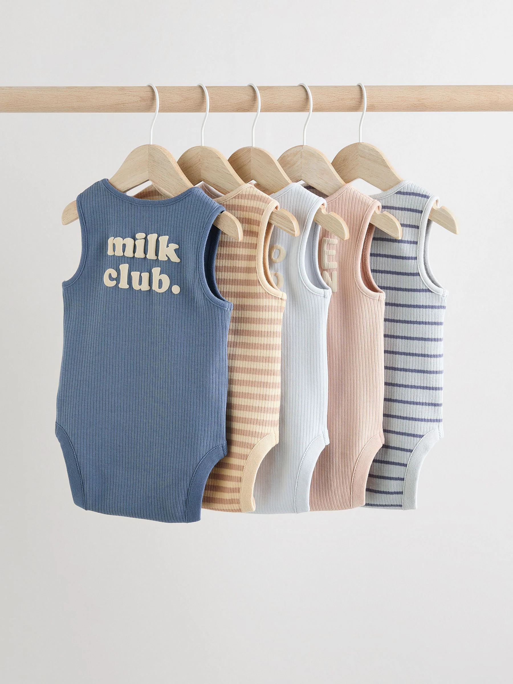 Mineraalkleurig - 100% katoenen hemdrompertjes voor baby's, verpakking van 5