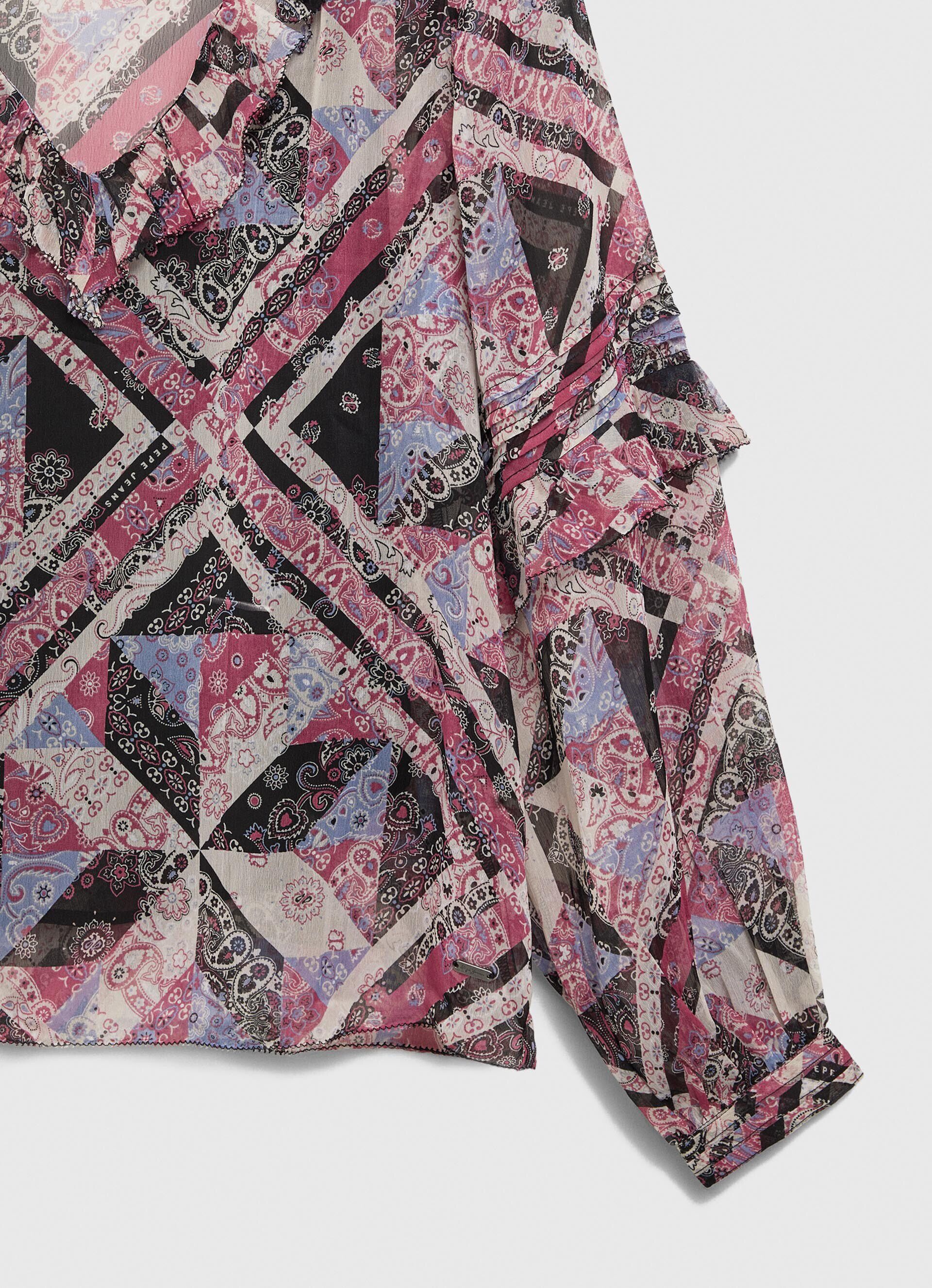 Blusa com estampa paisley e babados - multicolorida