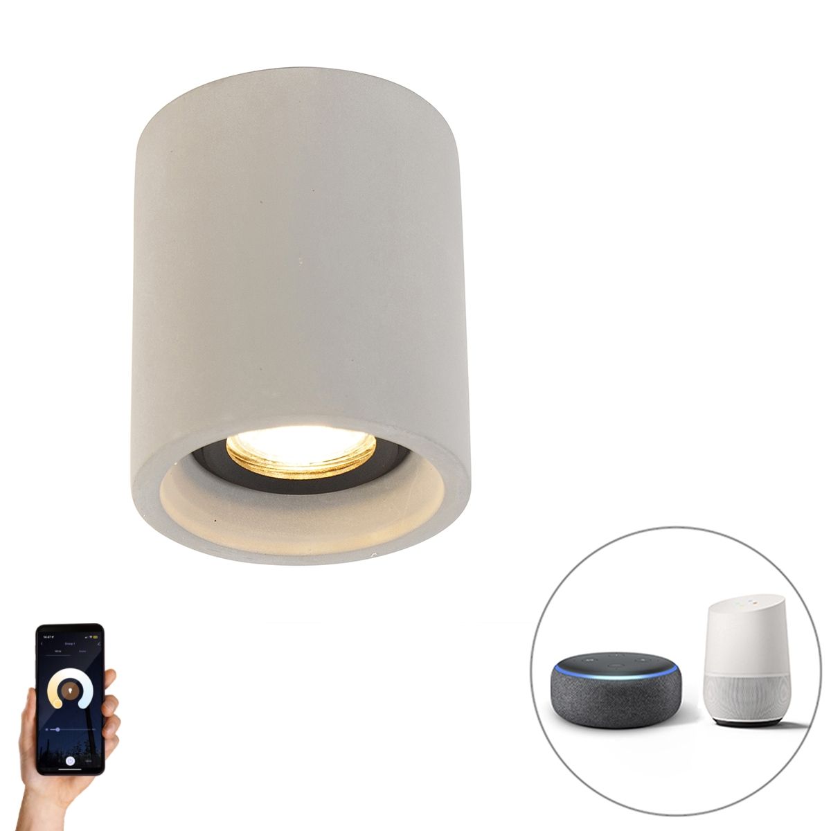 Smart ronde plafondspot beton incl. Wifi GU10 - Deep