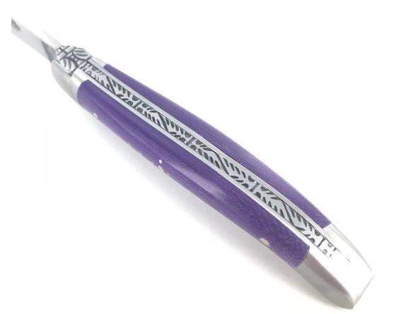 Laguiole 9 cm - 2 mitres - Tissu Compressé Violet Couteau de Poche Forge de Laguiole