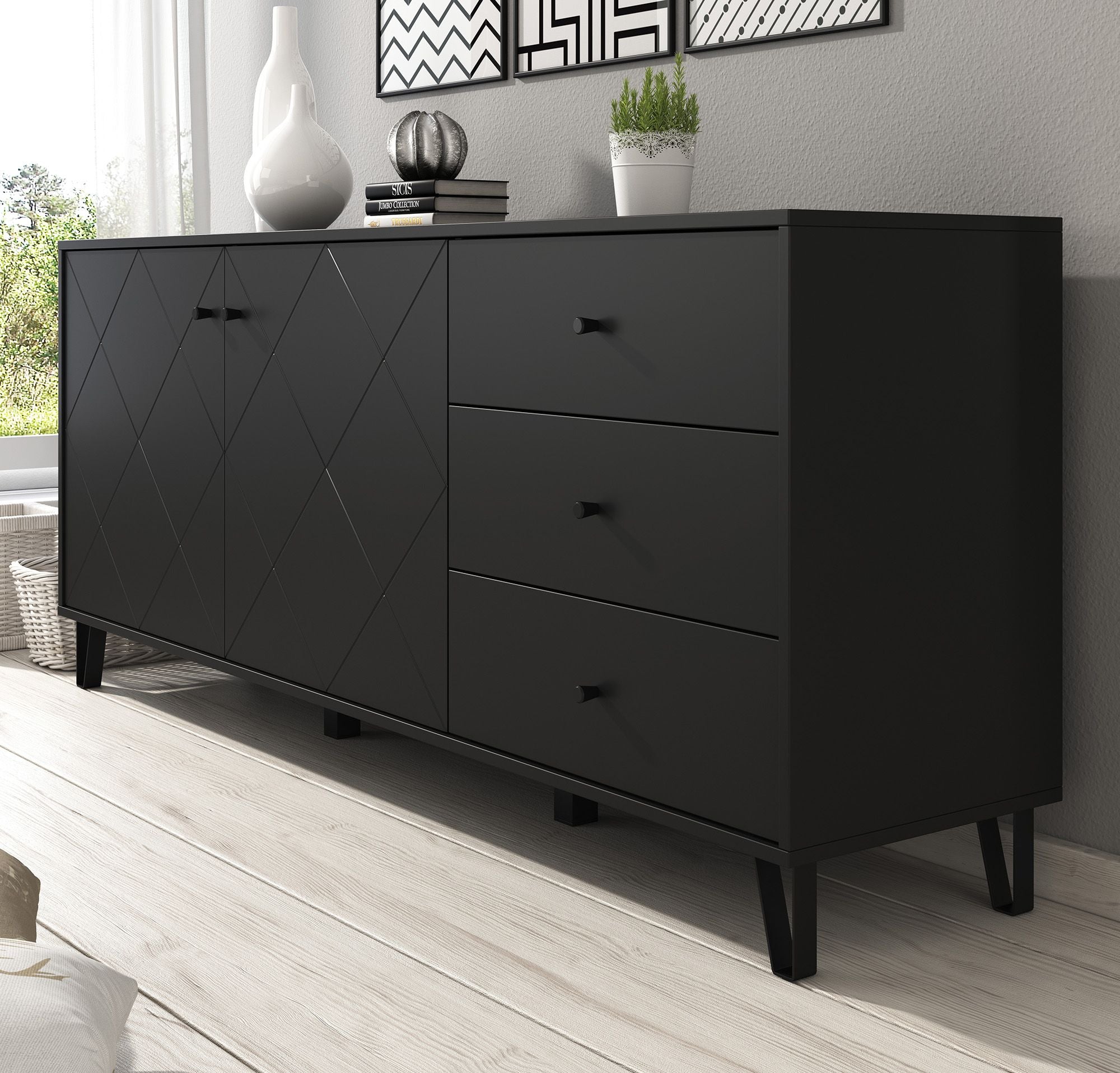 Barlo - Dressoir - Mat zwart - 183x40x75 cm
