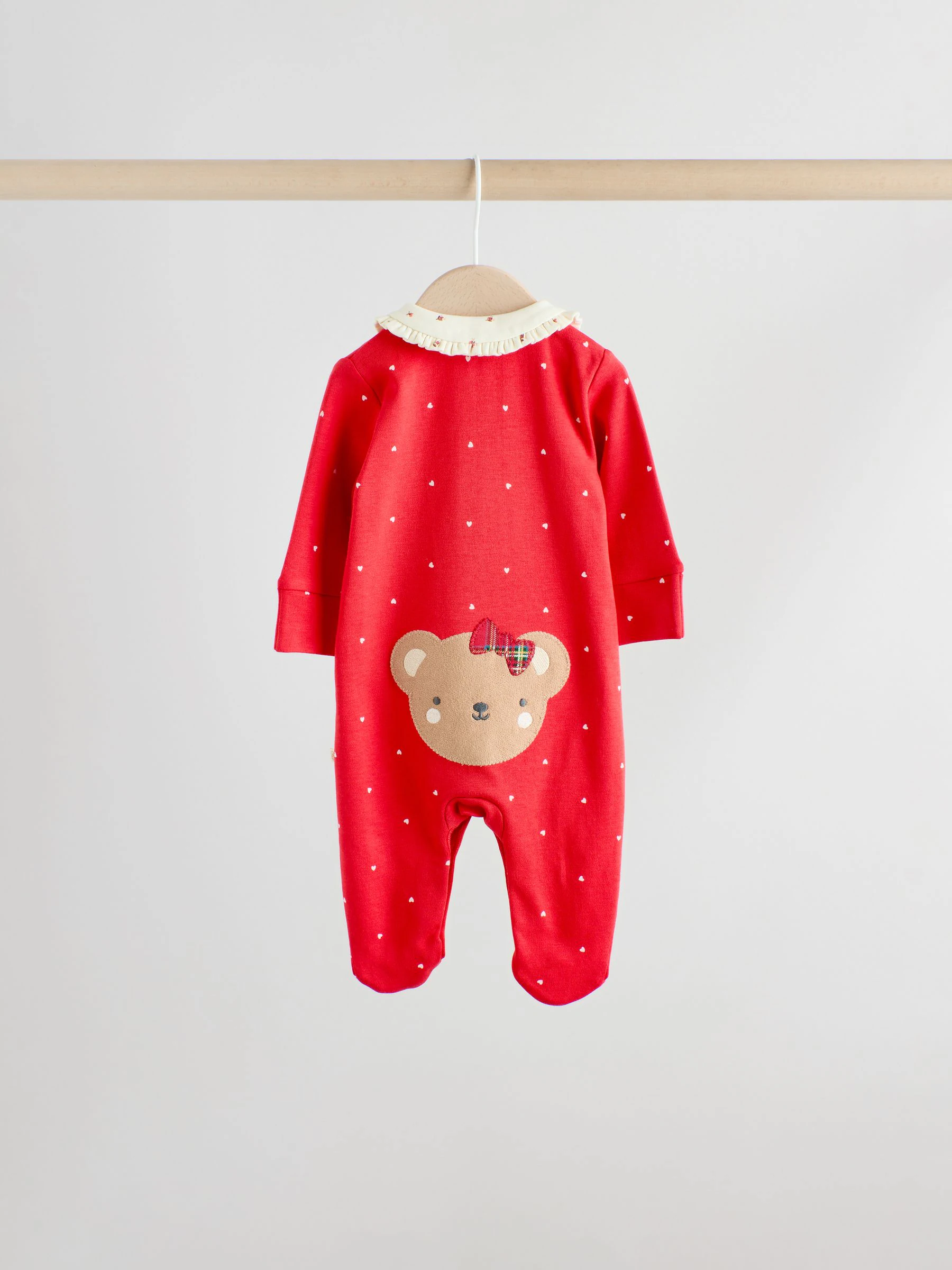 Rode beer met strik - Verpakking van 3 babypyjama's (0 mnd-2 jr)