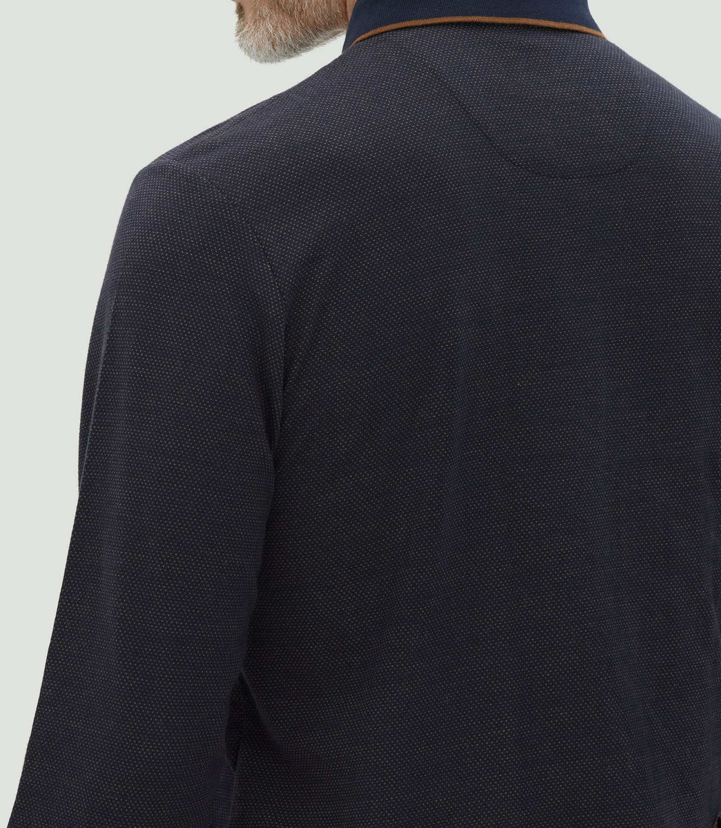 Polo jacquard manches longues marine 