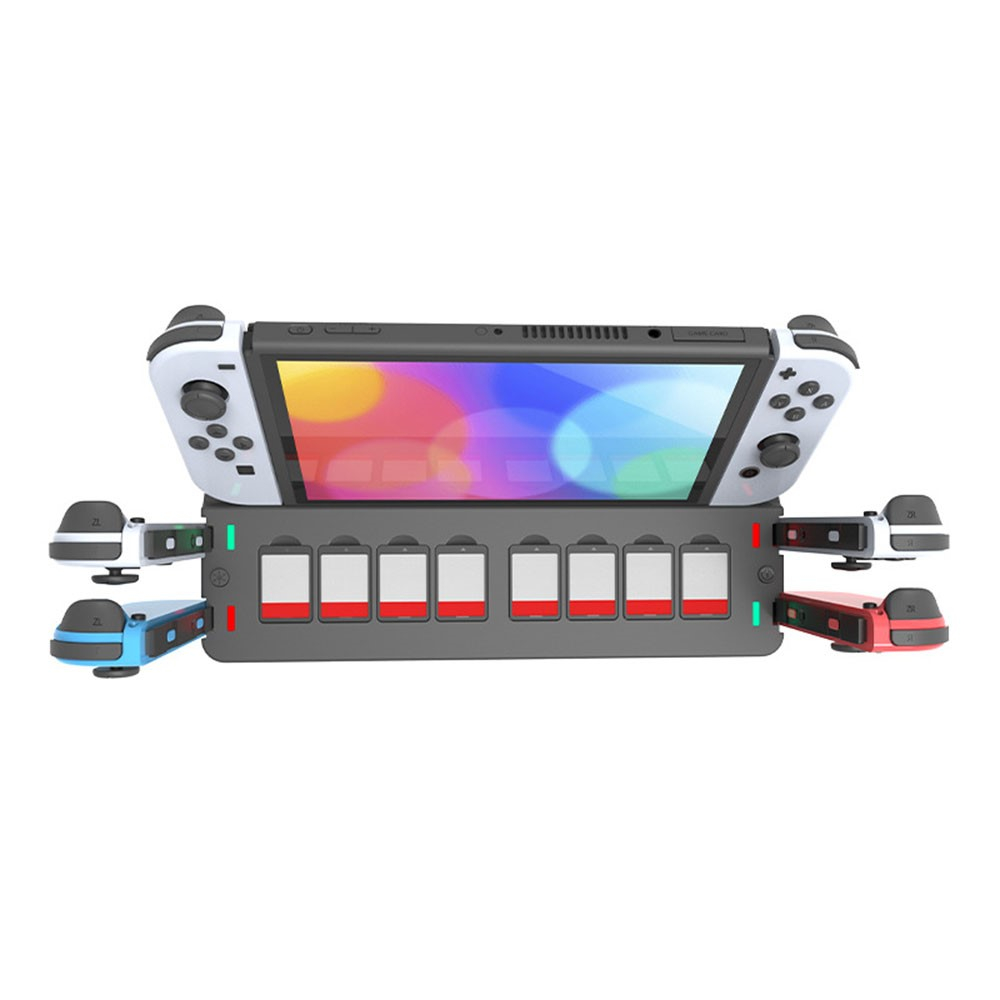 RGB Ladegerät Dockingstation Charging Dock für Nintendo Switch / OLED   4x Joy-Cons mit Spiele Halterung und HDMI / USB C / USB A Anschluss - Schwarz