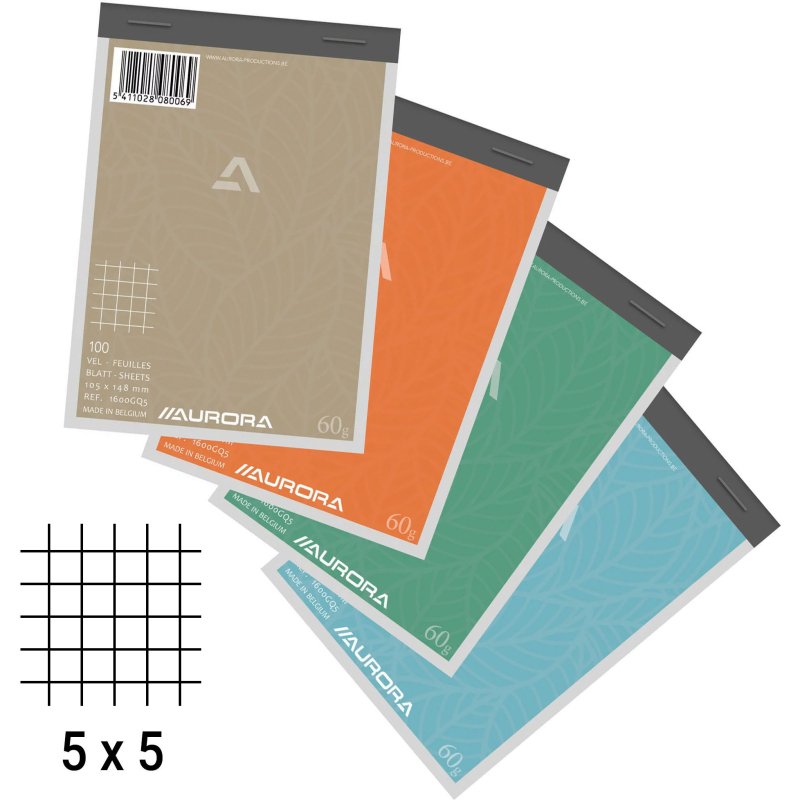 Bloc notes Aurora A6 105 x 148 mm - quadrillé 5 x 5 - 100 feuilles