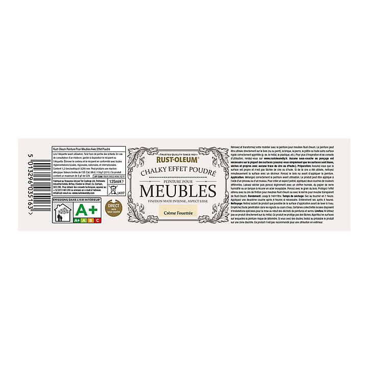 Peinture pour meubles Rust-Oleum crème fouettée effet poudré mat intense 125ml