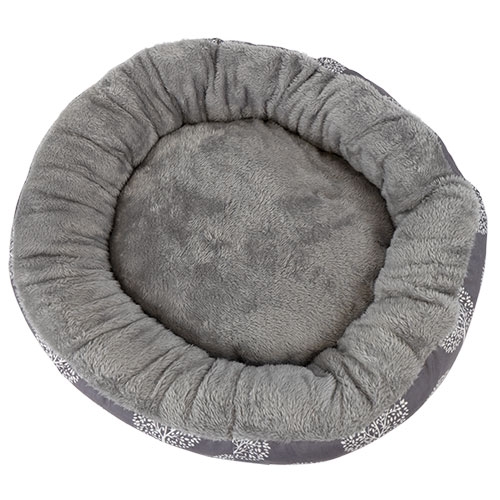 Cama em formato de donut para cães e gatos com estampas neutras. Tamanho grande: 73 x 12 cm.