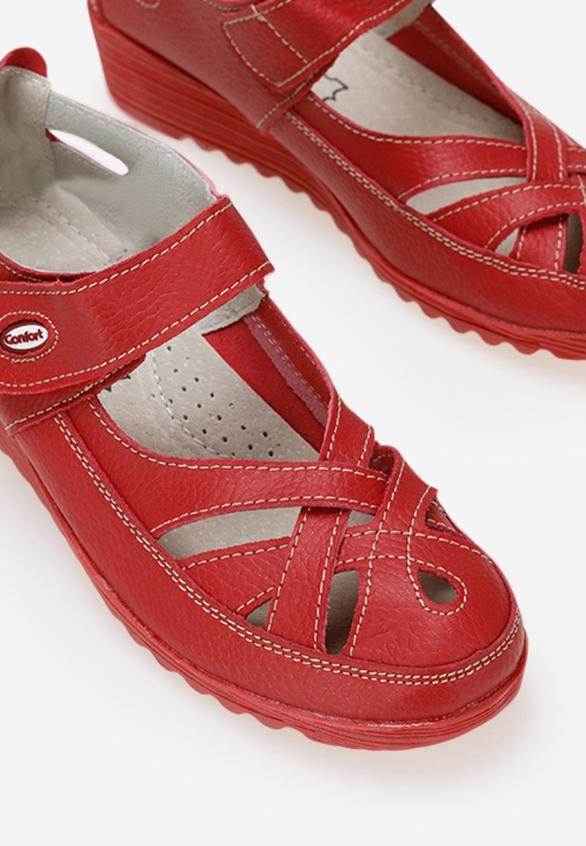 Ballerines femme en cuir rouges Simisa