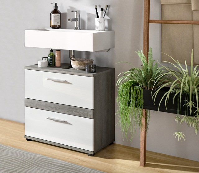 welltime Waschbeckenunterschrank »LUCCA, TOPSELLER!, Breite 60 cm, 2 Schubkästen, hochwertige MDF Front« Badschrank, Bad-Möbel, Badezimmer