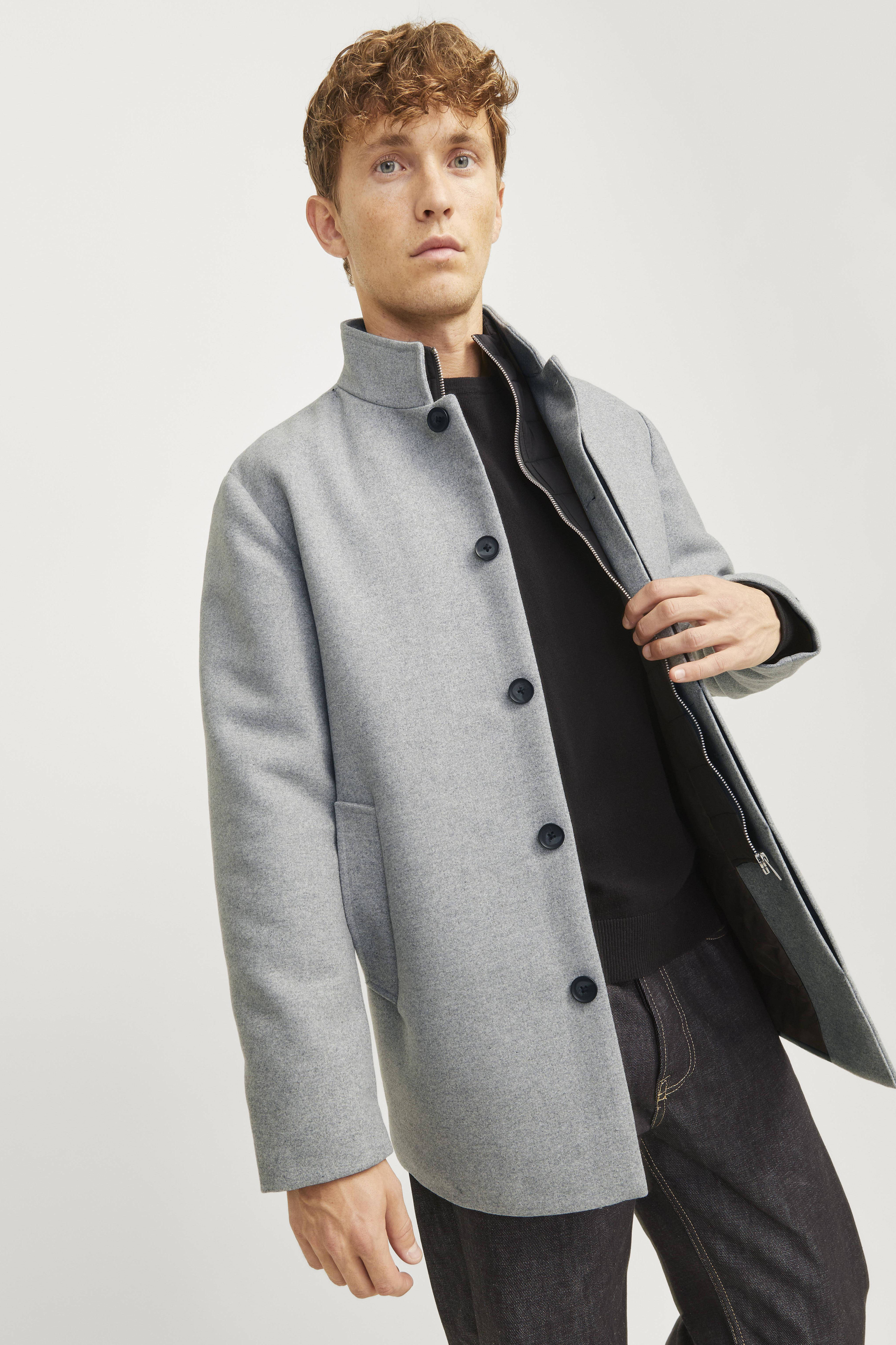 JACK & JONES jas JJEHARRISON met wol grijs