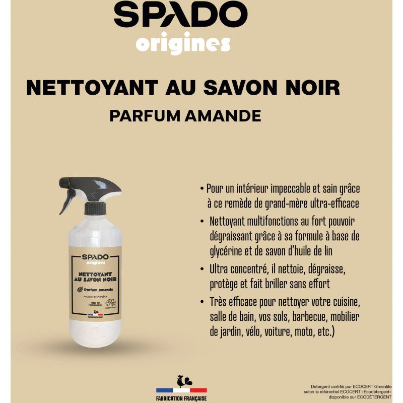 Savon noir à l'huile de lin Spado parfum amande - Spray 750 ml