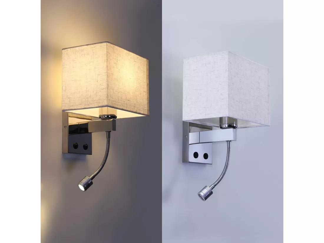 NETTLIFE lot de 1 lampes murales LED intérieur chambre applique salon lampe de lit lit tissu avec bras de lecture flexible E27