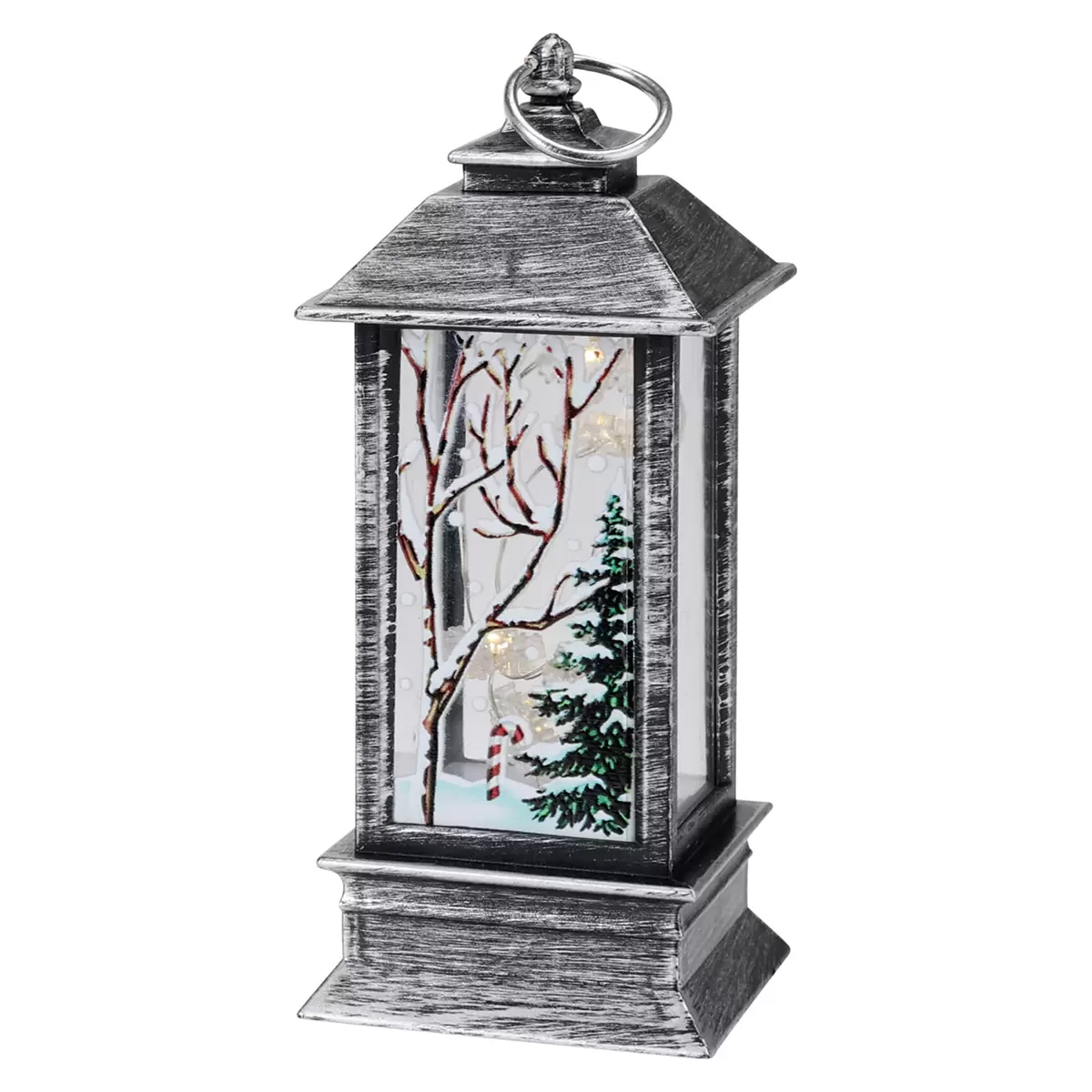 Laterne mit Weihnachtsfigur silber,vintage braun