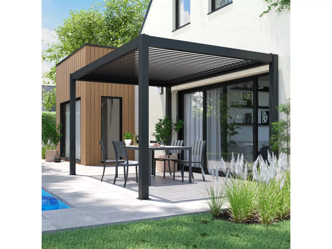 Pergola bioclimatique 3x4m autoportée avec 2 stores