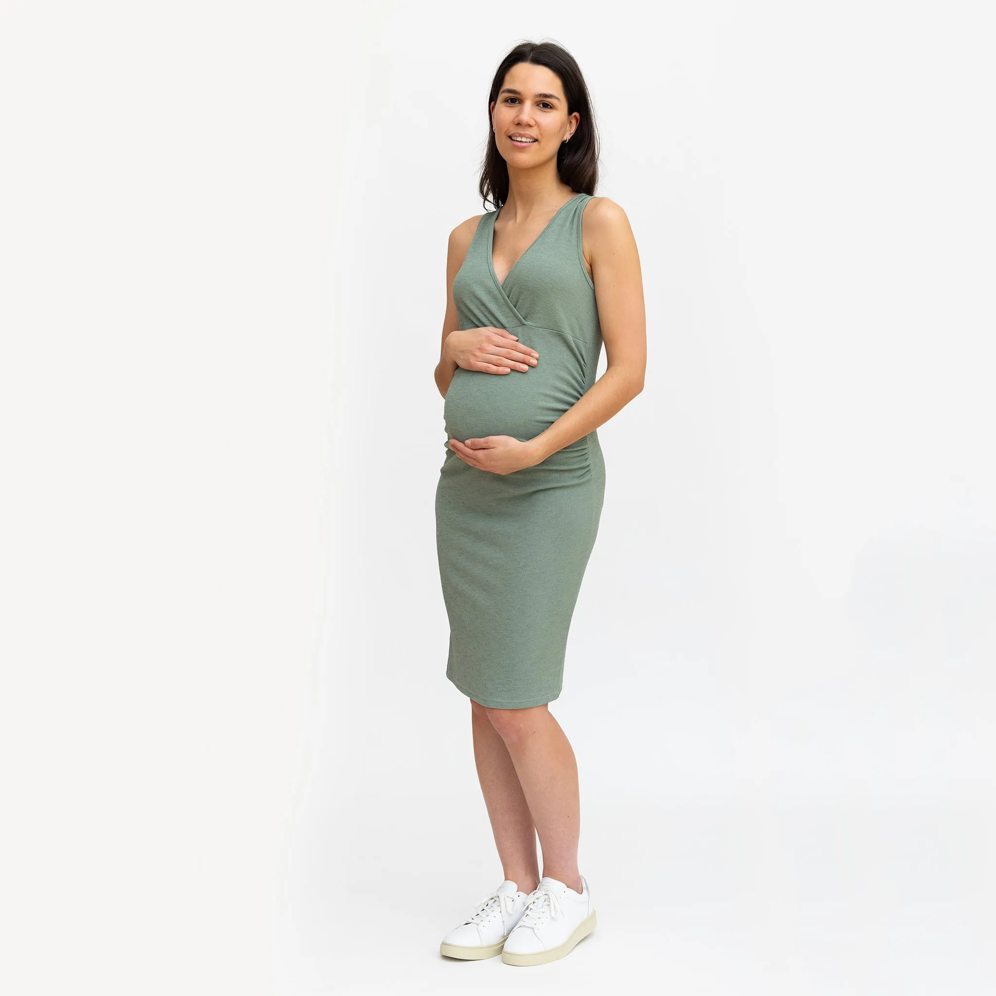 Bella Maternité Robe Côtelée Noeud Sauge