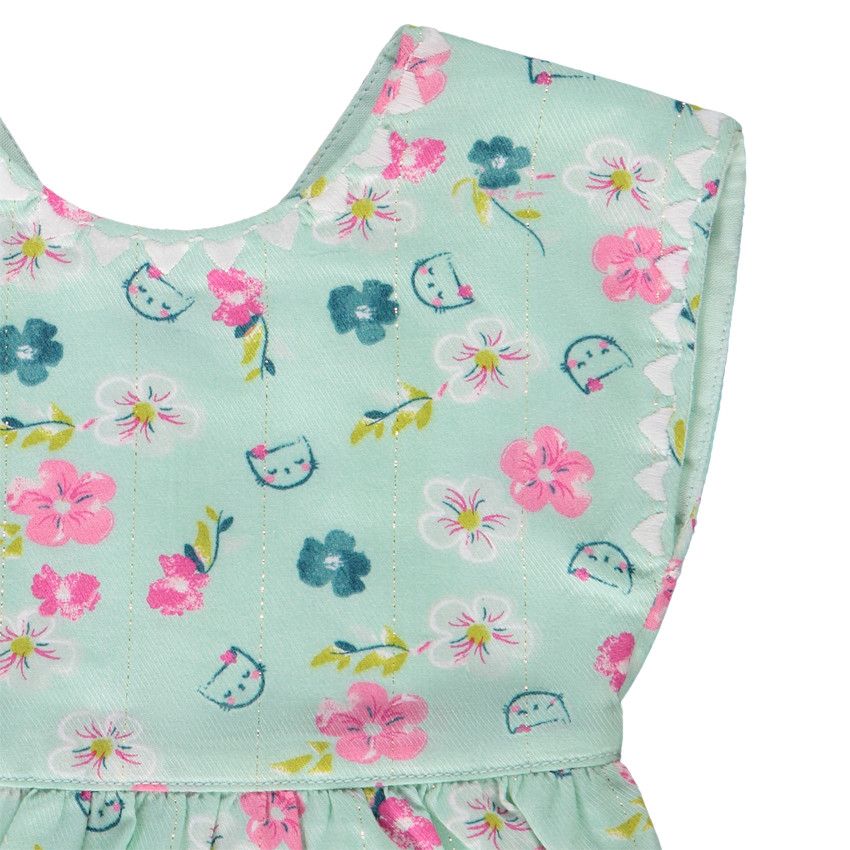 Robe en voile de coton imprimé fleuri pour bébé fille - Vert